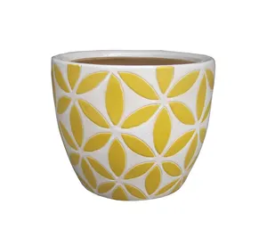 Pot Pot Pot Dalam Ruangan Bunga Keramik Permukaan Desain Daun Kuning untuk Desktop Di Rumah atau Pohon Tanaman untuk Taman