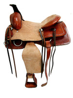 Selle Western en Cuir Véritable Premium avec Harnais et Étrier Assortis en Acier Inoxydable D10 (Taille 14"-18")