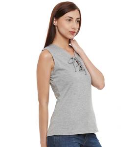 Camiseta recortada OEM para mujer, camiseta sin mangas, ropa de calle sin costuras, camiseta sin mangas informal elástica para mujer - Product Image 6