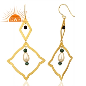 Exquisite <b>Black</b> Onyx Pearl Gemstone <b>Earrings</b> Wholesale 18k Yellow Gold Plated Designer Silver <b>Dangle</b> <b>Earrings</b> Jewelry - Product Image 3