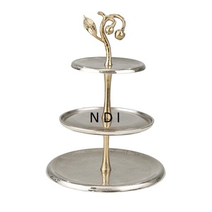 Christmas Wedding Party Celebration Handcrafted Decorative Metal <b>Cake</b> <b>Stand</b> Nickle Plated Rounded <b>3</b> <b>Tier</b> Folding <b>Cake</b> <b>Stand</b> - Product Image 1