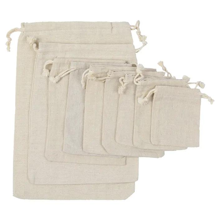 wholesale Custom Organic Natural Printed Cotton Canvas Drawstring Bag Canvas Cotton Pouch Drawstring Bags