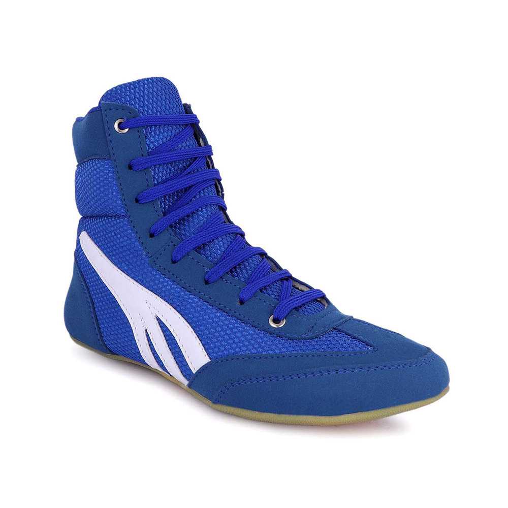 Боксерские ботинки OEM для борцов синего цвета, ботинки с длинным дизайном