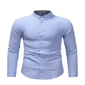 2019 High Quality Men's Long Sleeve Striped Shirt Slim Fit Cotton Formal Dress Shirt 6XL Size with Button Closure