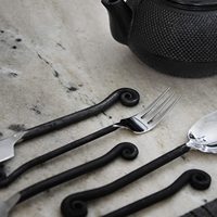 Couverts Collection Argenterie Noire Lot de 5 Pcs Cuillère de Table, Cuillère à Thé, Fourchette, Fourchette à Fruits & Épandeur Miroir Or-par KSN