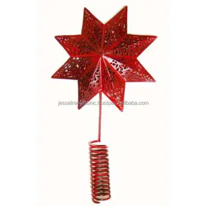 Hoja de Metal hecha a mano y alambre colgantes de pared de Navidad estrella de ocho puntas con acabado de recubrimiento de polvo rojo para decoración del hogar