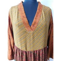 Robe de soirée longue en soie pure pour femmes, tunique longue multicolore faite à la main, Patchwork, vêtement de styliste