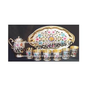 Juego de latón de Metal limón para beber 1 jarra y 6 vasos con bandeja de patrón multicolor para bodas Diwali regalo de Navidad - Product Image 2