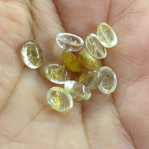 Piedra de cuarzo rutilo dorado Natural de 3mm, 4mm, 5mm, cabujón suelto ovalado liso, tamaño calibrado, fabricante de piedras preciosas sueltas, fábrica - Product Image 1