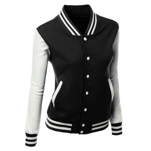 Women's High Quality Custom Leather Bomber Jacket Winter Long Sleeved <b>Coats</b> <b>Button</b> Decoration Breathable Solid Letterman Style - Product Image 1