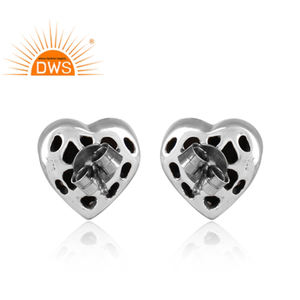CZ Crystal Quartz Oxidized <b>Silver</b> <b>Heart</b> Shaped <b>Stud</b> <b>Earring</b> Tribal <b>Silver</b> Jewelry For Women Gift For Her Vintage Collection - Product Image 3