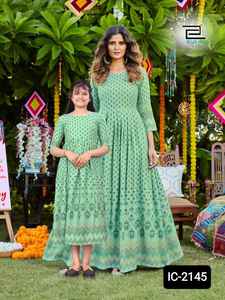 Ropa Étnica de rayón puro para mujer, ropa con estampado de madre e hija, Anarkali, Kurti, Twining, Kurtis, India, novedad - Product Image 4