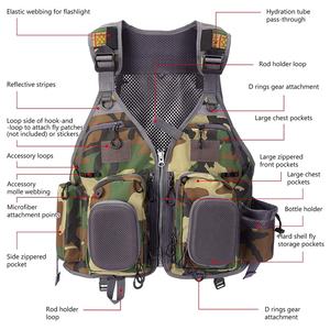 เสื้อกั๊กตกปลาระบายอากาศได้ดีมีกระเป๋าดีไซน์ลายพรางโลโก้ OEM และ ODM - Product Image 4