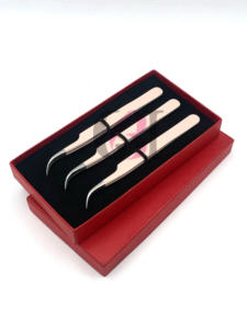 Haute qualité pêche couleur poudre revêtement incurvé argent pointe Extension de cils pince à épiler Logo personnalisable meilleurs Instruments de beauté - Product Image 4