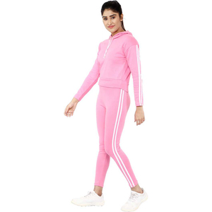 Survêtement léger de maternité pour femmes-Ensemble deux pièces d'été décontracté à capuche avec fermeture éclair-Pantalon évacuant l'humidité 100% coton rose - Product Image 5