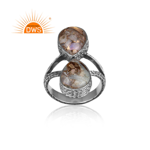 Anillo de GEMA de ópalo etíope de cobre, corte de pera Natural doble, oxidado, Plata de Ley 925, martillado, proveedor de joyería - Product Image 2