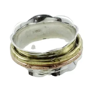 Attractive Tree Tone Handmade 925 Sterling Silver Spinner Ring Wholesaler India