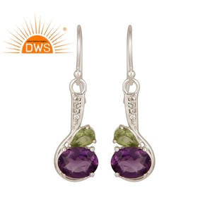 Pendientes de Plata de Ley 925 con Amatista Natural, Peridoto y Topacio Blanco, Joyería de Boda Moderna para Mujer - Product Image 1