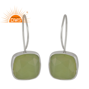 Chalcedony Prehnite Gemstone Earrings Indian Handmade Fine Sterling Silver Hook Earrings Jewelry Supplier - Product Image 1