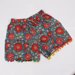 Short imprimé fleur en coton pur fait à la main, vêtement d'été de nuit - Product Image 1