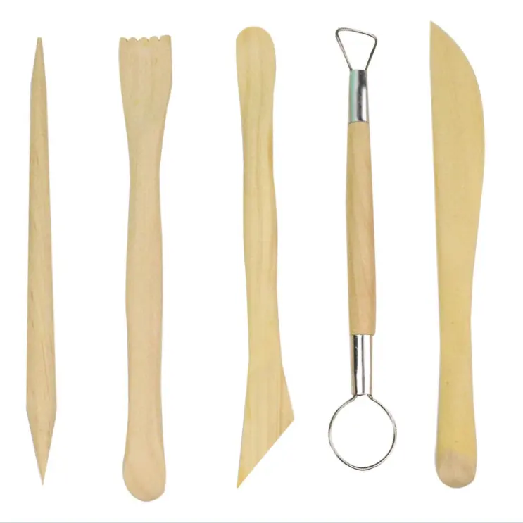 Set of 5 Eco-Friendly Wood Crafts Pottery Carving Tools for Clay Modeling Ceramics tools