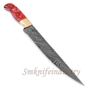New Custom Hand Forged Damascus Fillet Fishing knife With leather Sheath cover (smk1630) - Product Image 2