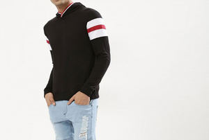 Wholesale Winter Design Sleeve Panel Black <b>Hoodie</b> for Men - Product Image 2