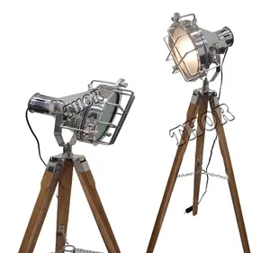 Vintage Modern Collectible Chrome Searchlight Screw Tripod Nautical Spotlights Home Floor Lamp