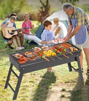 Barbecue au charbon de bois pliable jetable en fer léger avec télécommande et fonction fumoir - Barbecue d'extérieur pour 2 à 3 personnes