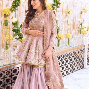 PEPLUM <b>TOP</b> LEHENGA INDIAN /PAKISTANI DRESS Embellished DABKA, ZARI Work for Wedding @ 2022 - Product Image 1