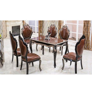 ชุดโต๊ะอาหารและเก้าอี้ไม้สักอินเดีย 6 ที่นั่ง สไตล์โมเดิร์น ทำด้วยมือ สีน้ำตาลเข้มขัดเงา ปรับแต่งได้ - Product Image 1