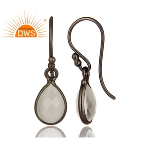 Boucles d'oreilles en pierre de lune naturelle blanche, 1 pièce, gros bijou en argent Sterling plaqué noir, vente en gros - Product Image 2