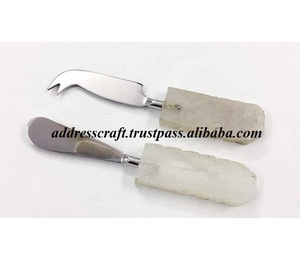 Juego de cubiertos de acero inoxidable con mango de mármol, juego de cuchillos de queso, utensilios de cocina, acabados plateados para hotel y restaurante de lujo - Product Image 5