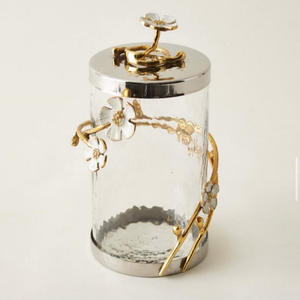 Kitchen Storage Clear Glass Canister <b>With</b> Silver and Gingko <b>Leaf</b> Metal Lid Luxury Tea Canister & Jars From Indian Wholesale - Product Image 2