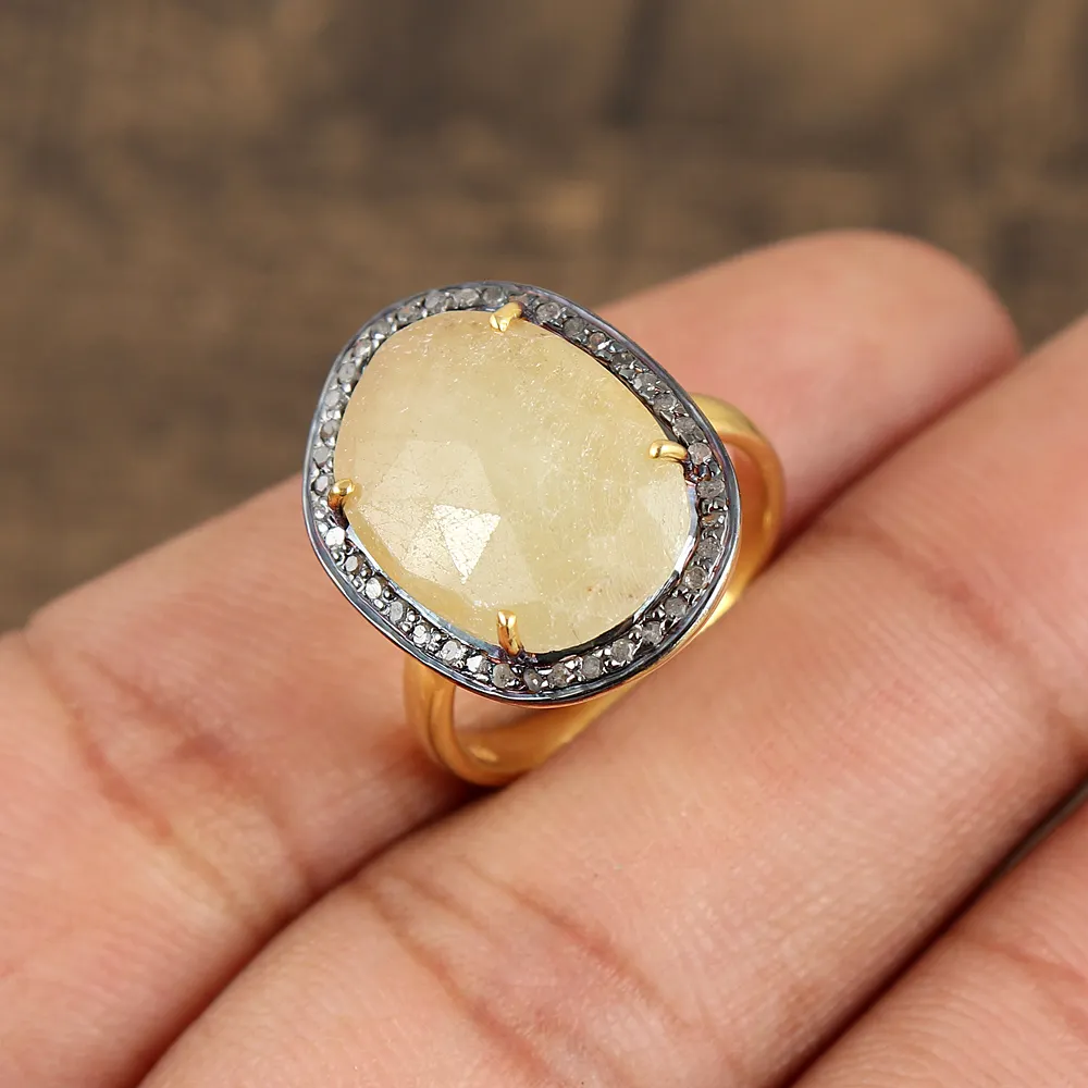Séduisante racine d'or saphir/diamant pierre précieuse bijoux en argent sterling 925 cadeau pour femme bague saphir racine d'or
