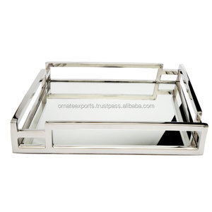 Plateau de service de courtoisie rectangulaire en métal orné de couches de conception miroir - Product Image 2