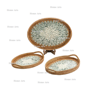 Juego de 3 bandejas de comida de diferentes tamaños, forma ovalada, nácar y Ratán, bandeja para servir comida al precio más bajo - Product Image 6