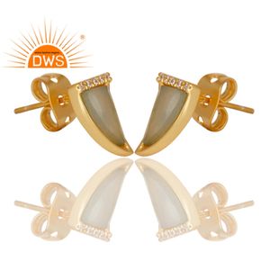 Yellow Gold Plated <b>Sterling</b> <b>Silver</b> <b>Stud</b> Earring Jewelry Horn Design Aqua Chalcedony CZ Gemstone Earring Jewelry Supplier - Product Image 2