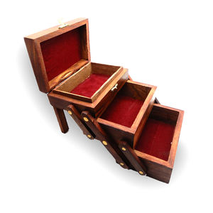 Boîte à bijoux en bois vintage à vente chaude avec incrustation en laiton, boîte à bijoux en bois antique à 3 compartiments, personnalisée - Product Image 2