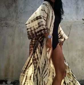 ชุดกิโมโนทำมือคอลเลคชั่นใหม่ลายมัดย้อมสำหรับวันหยุด พร้อมเข็มขัด ผ้าเรยอน คอวี ชุดชายหาดยาว สไตล์ลำลองสำหรับฤดูร้อนสำหรับผู้หญิง - Product Image 4