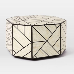 Mesa de centro de madera maciza de estilo de granja moderna de mediados de siglo, muebles de MDF con incrustaciones de hueso Hexagonal, Color personalizado para sala de estar - Product Image 4