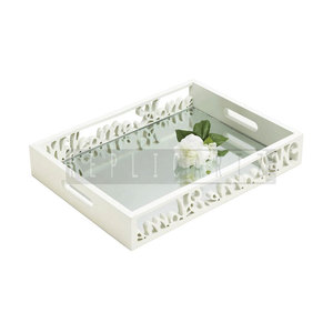Rectangular Wood Serving Tray with Art Deco Design Decorative Bone <b>Mop</b> Mother of Pearl Multipurpose <b>Handle</b> Food Serving Trays - Product Image 1