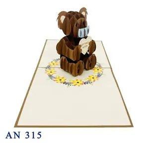 Urso laser corte atacado produtos quentes artesanais urso papel de saudações ganhar bem pop up cartão 3d