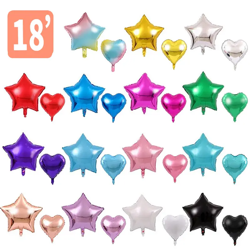 Birthday Wedding Holiday Party Event Decoration Supplies 18 Inch Five-pointed Star Heart-shaped Aluminum Foil Balloon