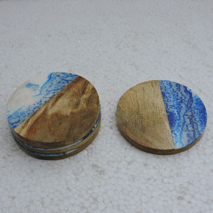 Posavasos de madera con forma redonda para servir té, Juego de 4 posavasos decorativos de madera - Product Image 3