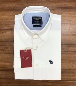 Original de la marca etiquetas hombres es sólido camisas Oxford de algodón de corte Slim de manga completa Oficina vestido Formal-Bangladesh lotes de Stock