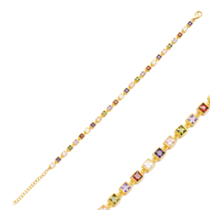 Colorful Stone Square <b>Charms</b> <b>Bracelet</b> Elegant Popular Turkish Wholesale Handmade 925 Sterling <b>Silver</b> Jewelry - Product Image 1