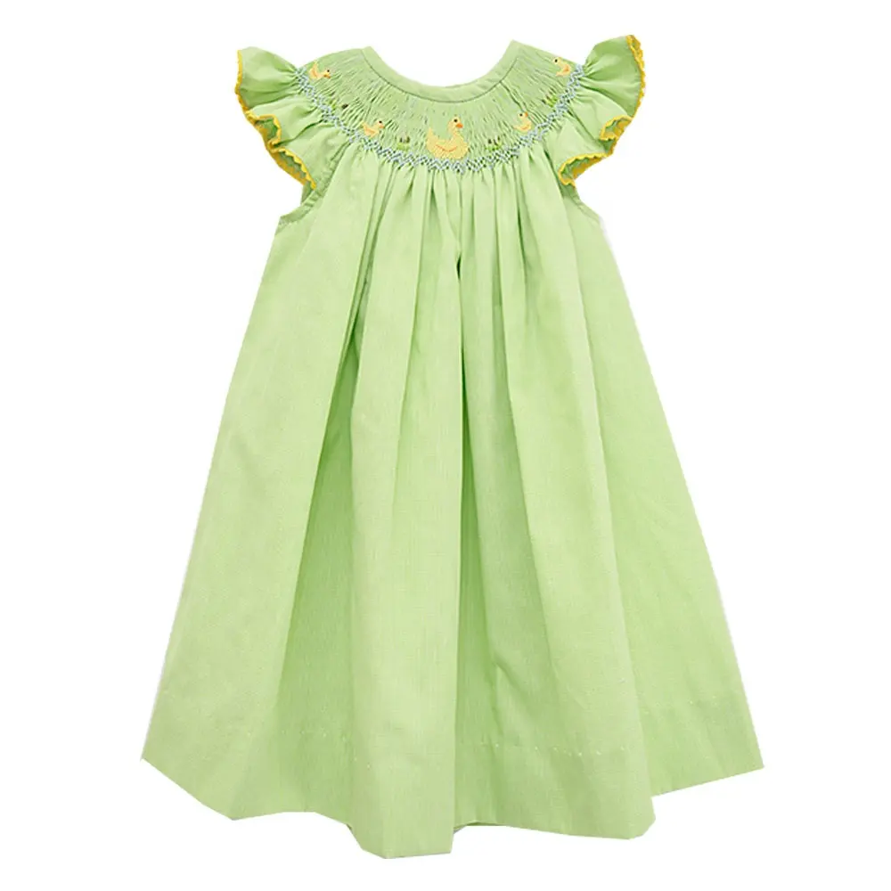 Baby Girls Cute Green Smocked Duck Family Easter Dress
