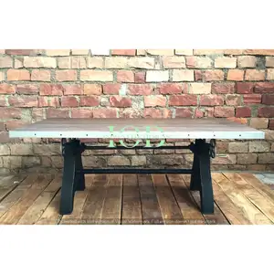 Urban Industrial Train Wheel Crank Dining Table, Vintage Wheel Crank dining Table