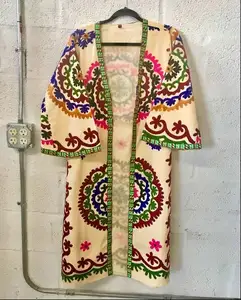 2019 sıcak satış Suzani nakış ceket moda Vintage Boho etnik ceket Banjara elbise benzersiz Suzani Kaftan